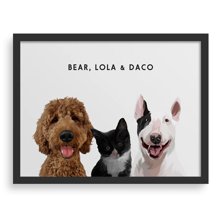 Retrato Personalizado 3 Mascotas