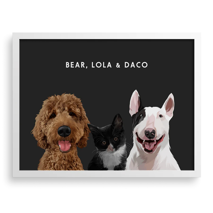 Retrato Personalizado 3 Mascotas