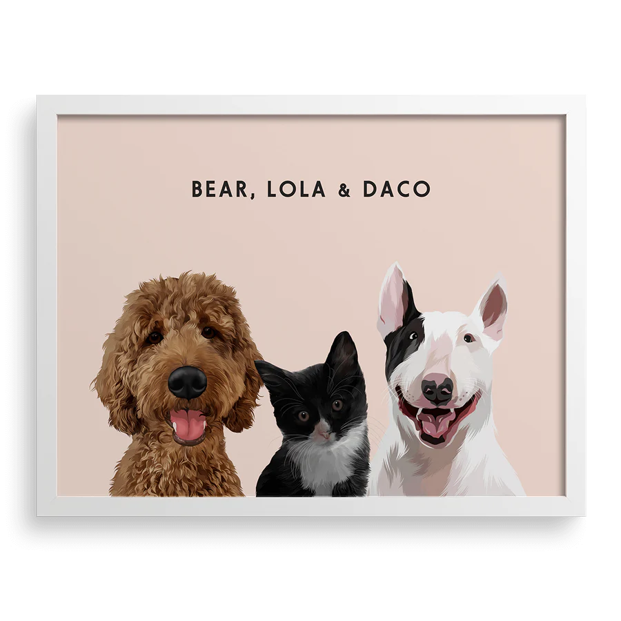 Retrato Personalizado 3 Mascotas