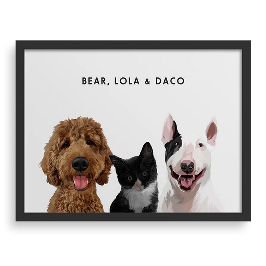 Retrato Personalizado 3 Mascotas