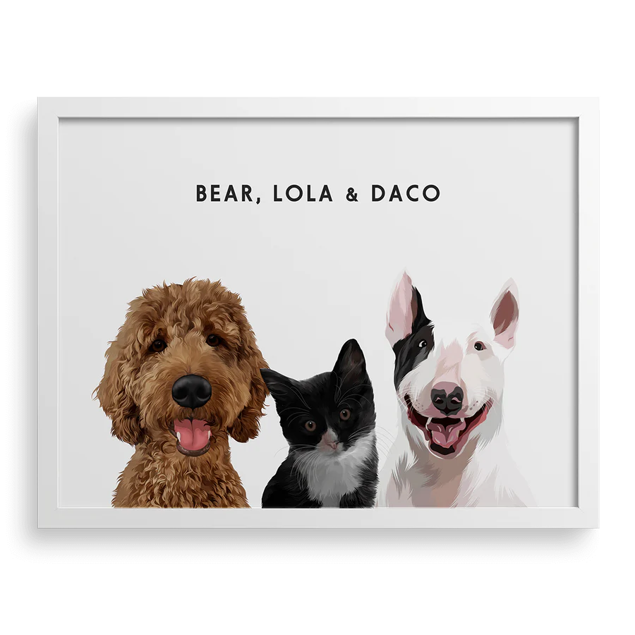 Retrato Personalizado 3 Mascotas