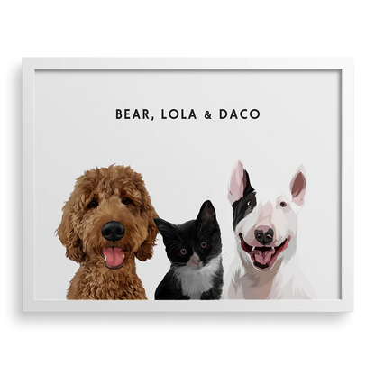 Retrato Personalizado 3 Mascotas