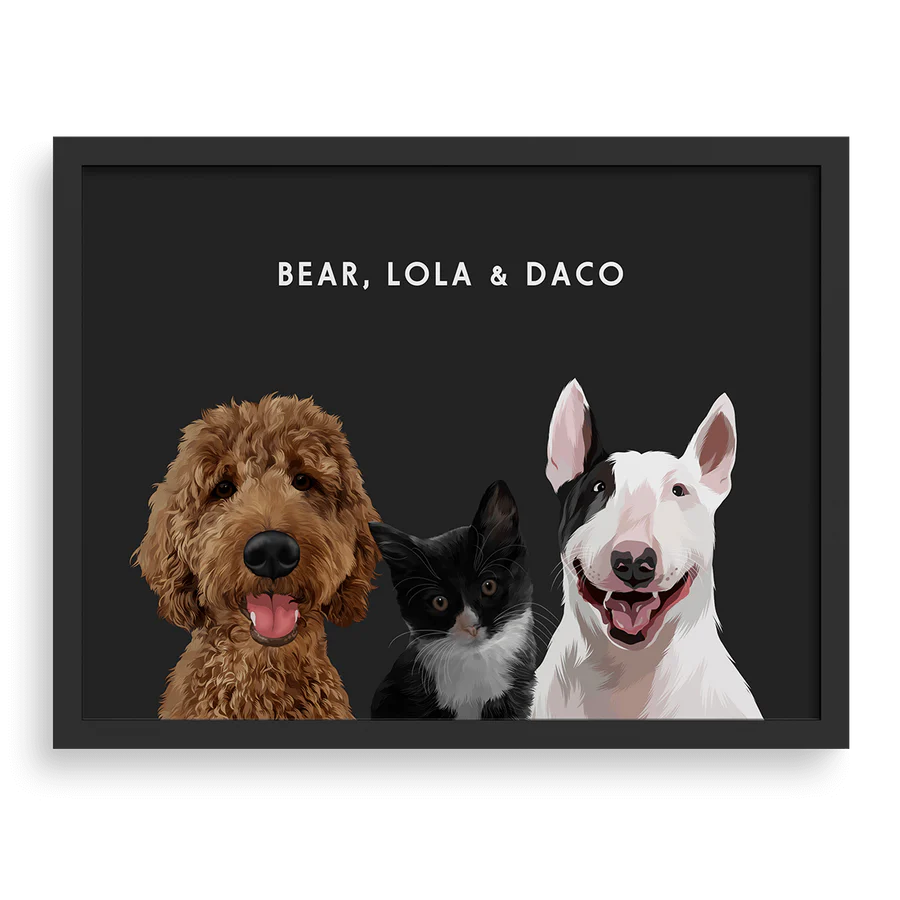 Retrato Personalizado 3 Mascotas