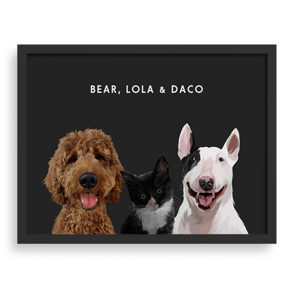 Retrato Personalizado 3 Mascotas