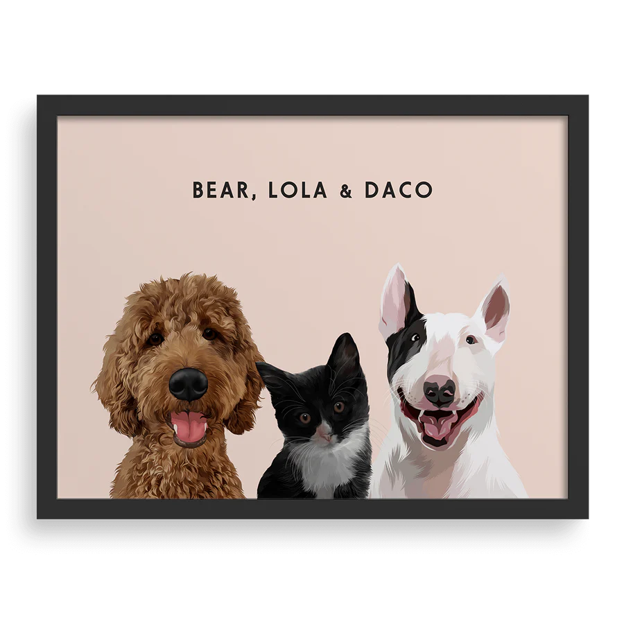Retrato Personalizado 3 Mascotas